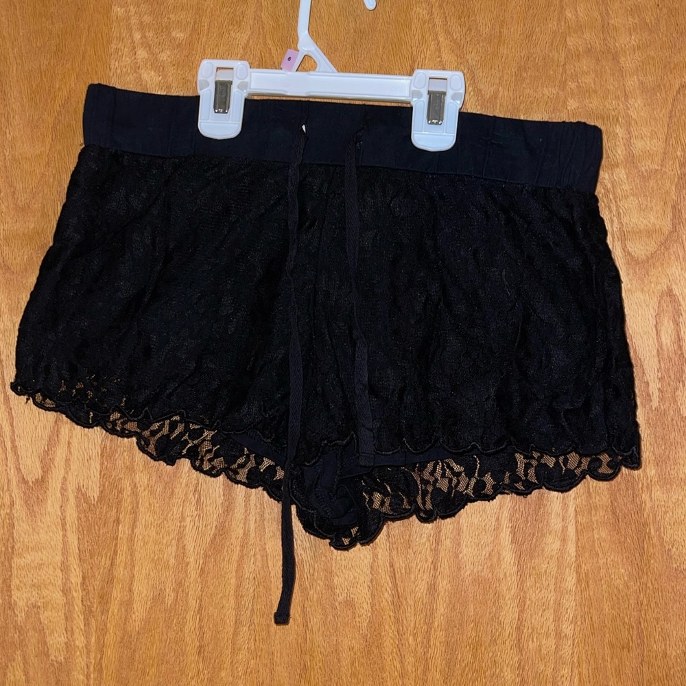 Girls black lace shorts